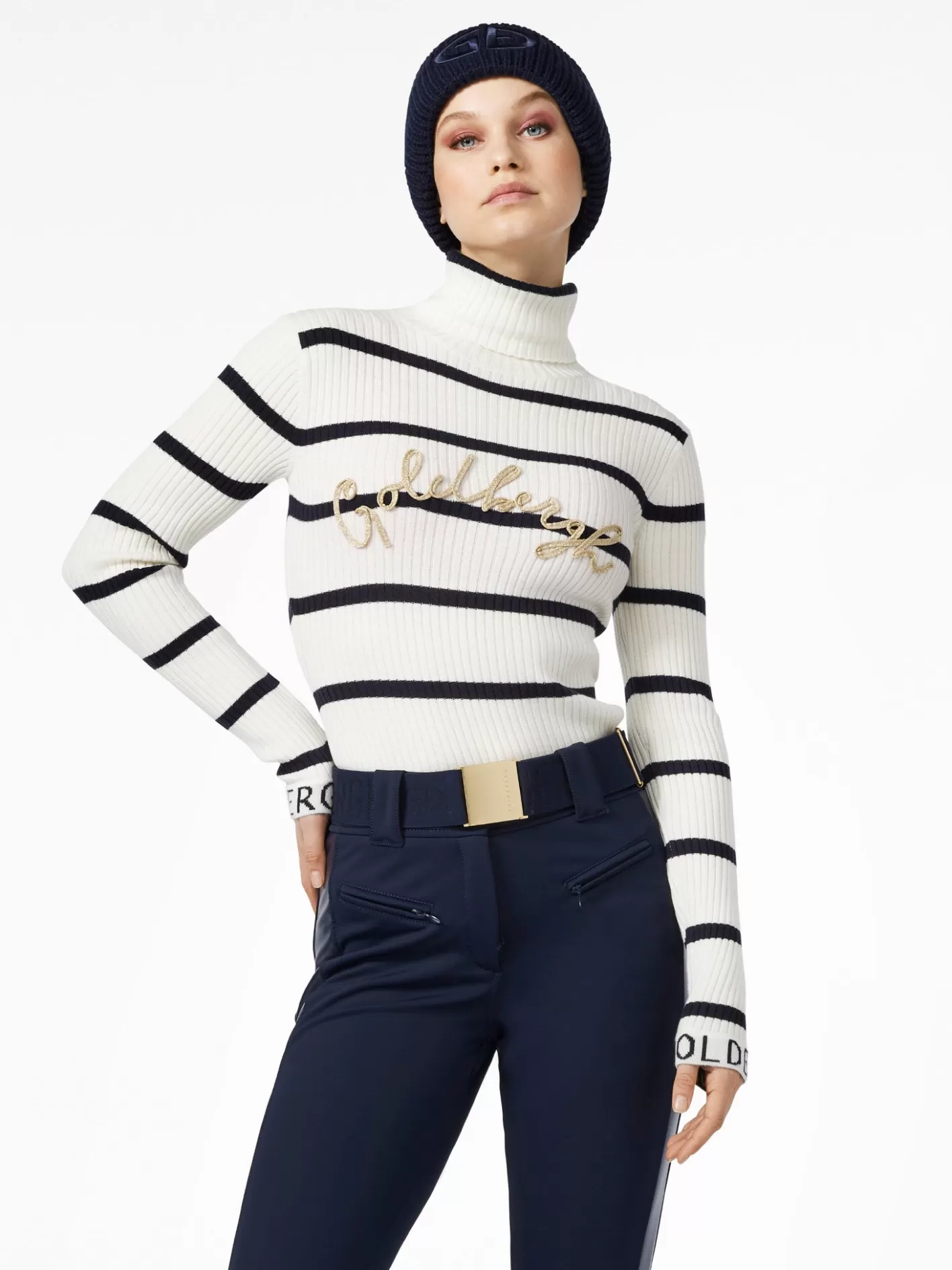 Goldbergh MIMI Long Sleeve Knit Sweater breton stripe cream/blue Flash Sale